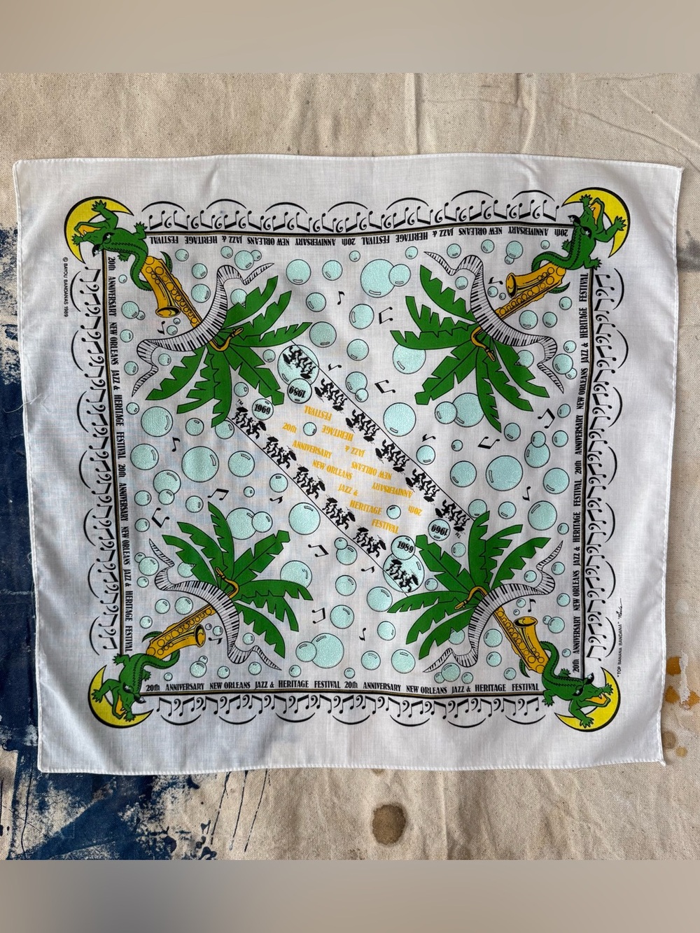 Vintage 80s New Orleans Jazz & Heritage Festival Bandana 20th Anniversary